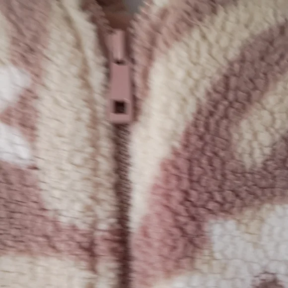 Wild Rose Sherpa Hoodie Women Small‎ Mauve Cream Floral Swirl Zip Up Jacket - Picture 8 of 10